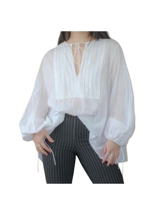 Nili Lotan Tops - Nili Lotan White Billowy Pintucked Peasant Cottagecore Blouse Womens Size Medium
